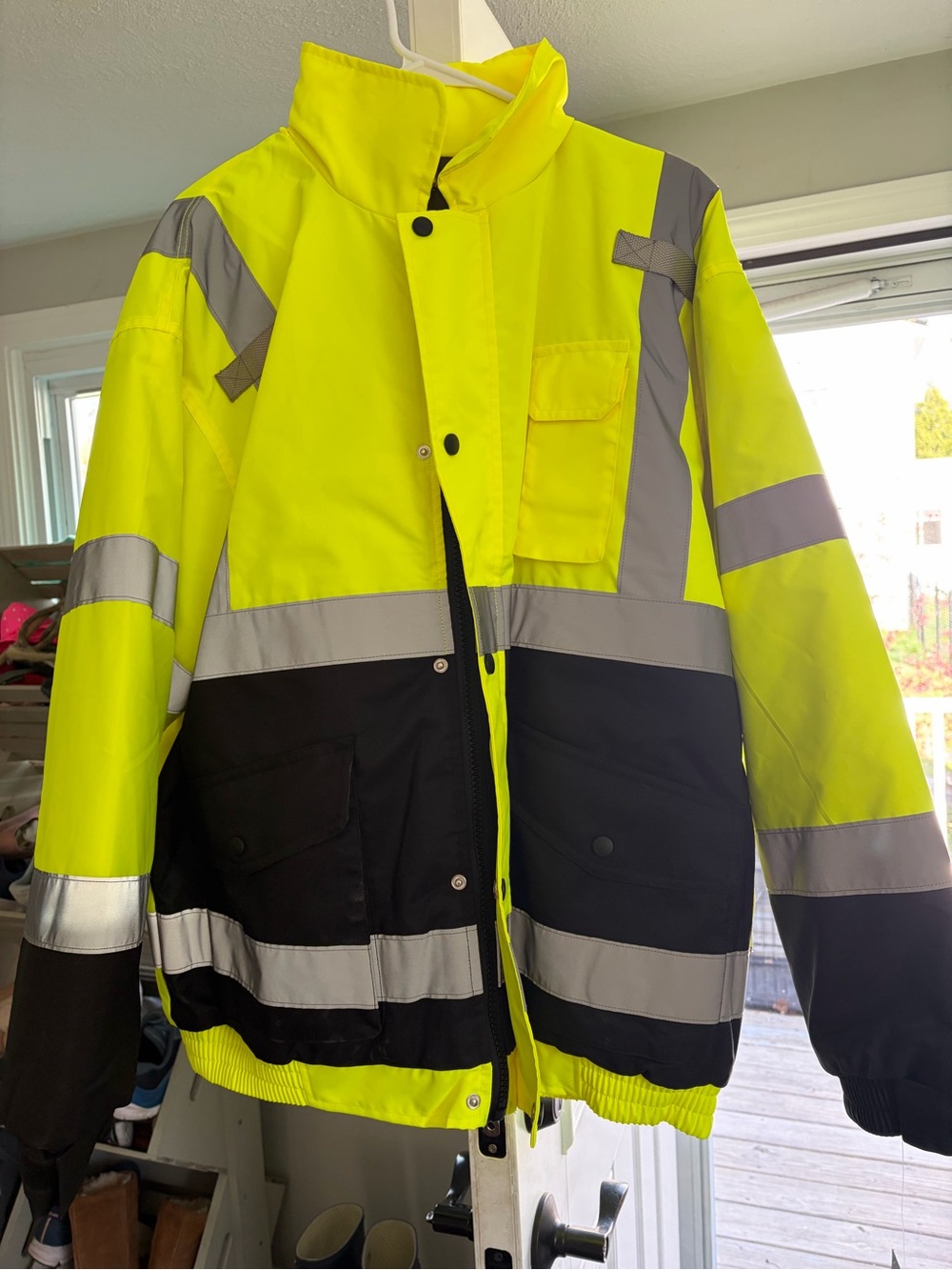 Hi-Vis Yellow & Black Safety Raincoat - High Visibility Work Jacket